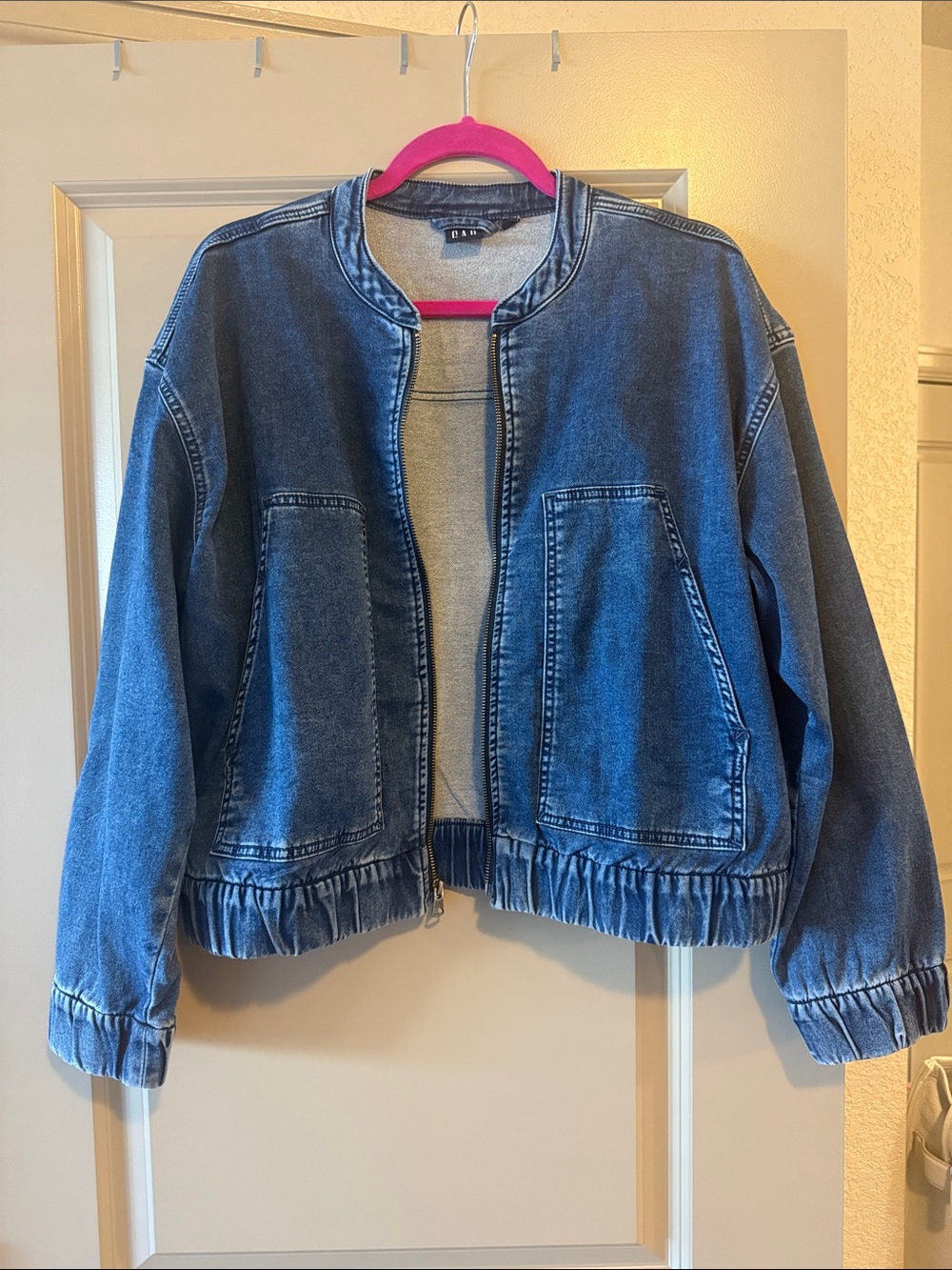 GAP Washed Blue Denim Jacket with Elastic Hem